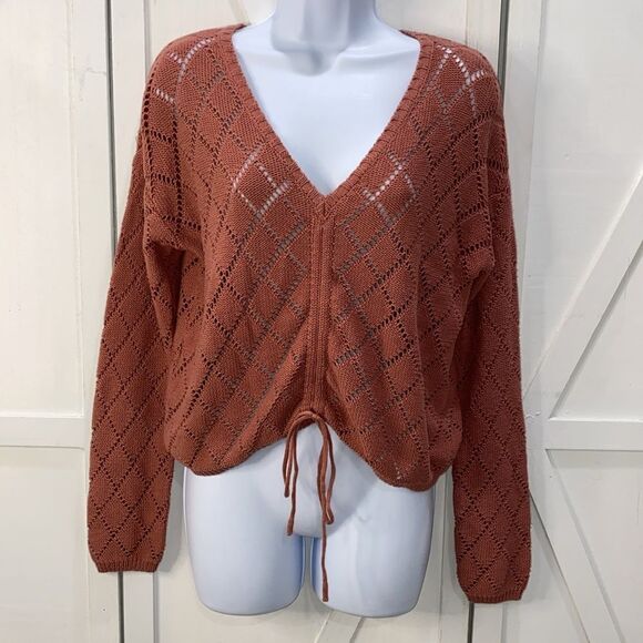 Jessica Simpson Long Sleeve V-Neck Knit Sweater In Blush Salmon Size Small - Picture 3 of 13